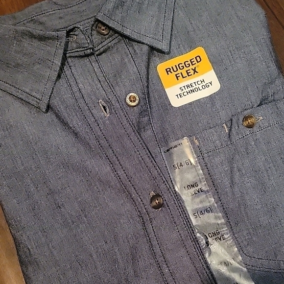 𝅺NEW! CARHARTT Indigo  Chambray Pullover Relaxed Fit Long Sleeve Top Small. - Picture 3 of 8